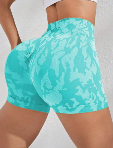 Yoga Trendy Shorts deportivos con estampado de camuflaje de cintura ancha