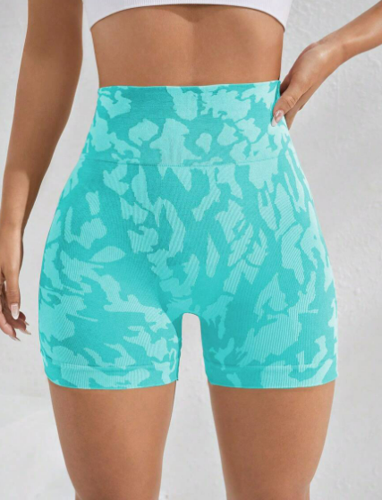 Yoga Trendy Shorts deportivos con estampado de camuflaje de cintura ancha