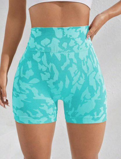 Yoga Trendy Shorts deportivos con estampado de camuflaje de cintura ancha