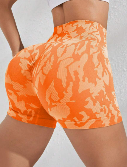 Yoga Trendy Shorts deportivos con estampado de camuflaje de cintura ancha